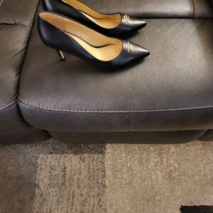 Coach Black Leather Heels with Gold Accents